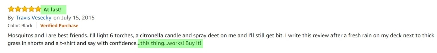 Mosquito Product Amazon Review Positive